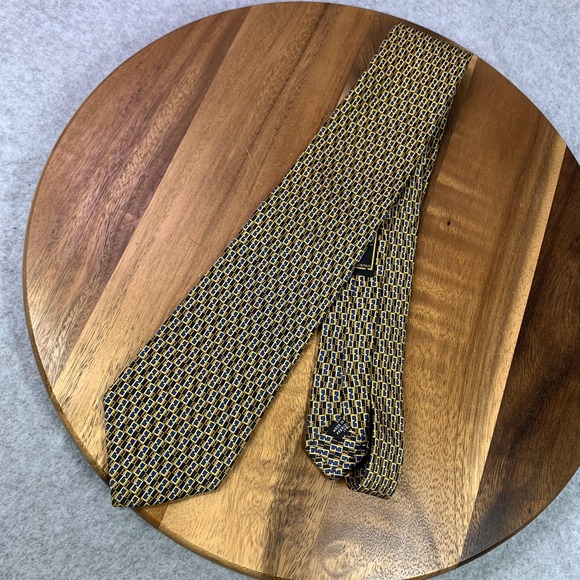 Fendi Tie Mens One Size Blue Yellow FF Cravatte Geometric Silk Made Italy Zucca